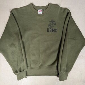Soffe USMC Sweatshirt Mens Small Green Olive Made in USA Marine Corps Pullover